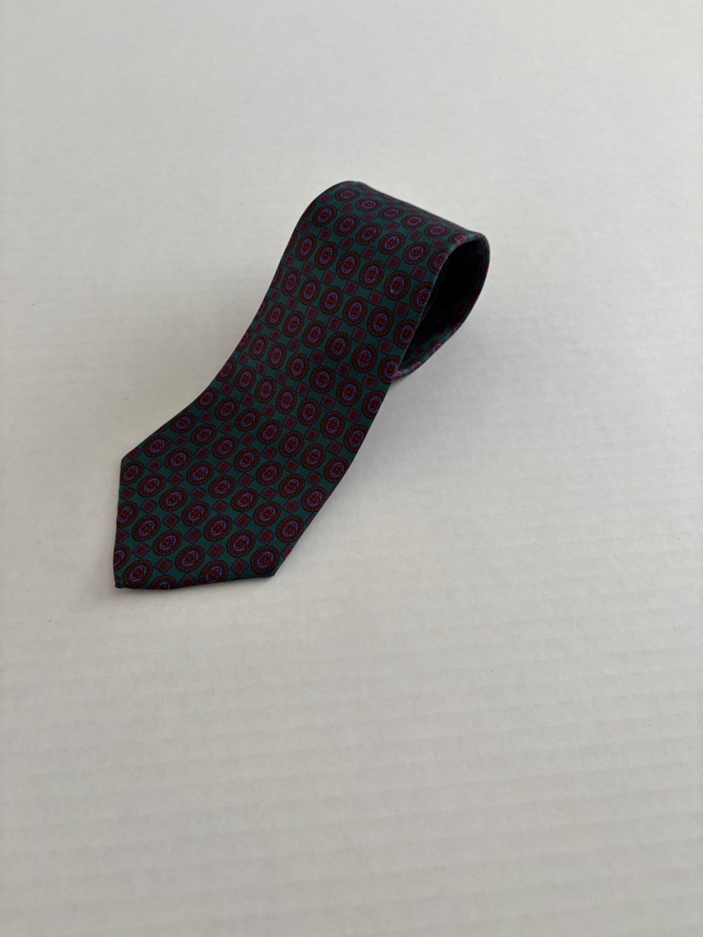 Vintage Hathaway All Silk Tie Green Red Geometric Made in USA